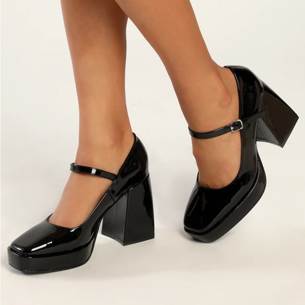 Black Patent Platform Mary Jane Pumps